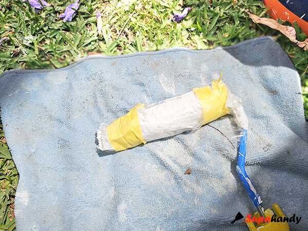 wrap the brush with a small piece of plastic bag or drop sheet