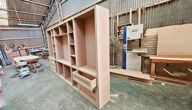 One Oak veneer TV wall unit built in Supahandy's workshop