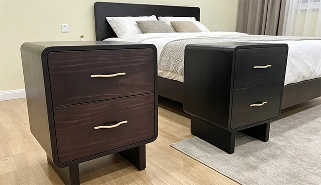 Two rounded corner solid side table and bed delivered at client home