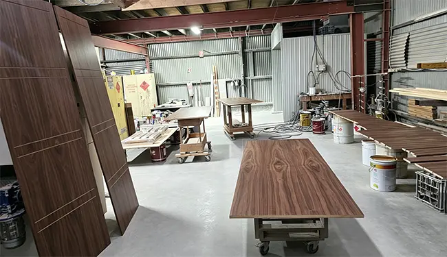 Single pack spray paint oak veneer kitchen cabinet door and panel at our workshop