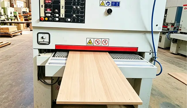 Wide belt sander is running at our workshop