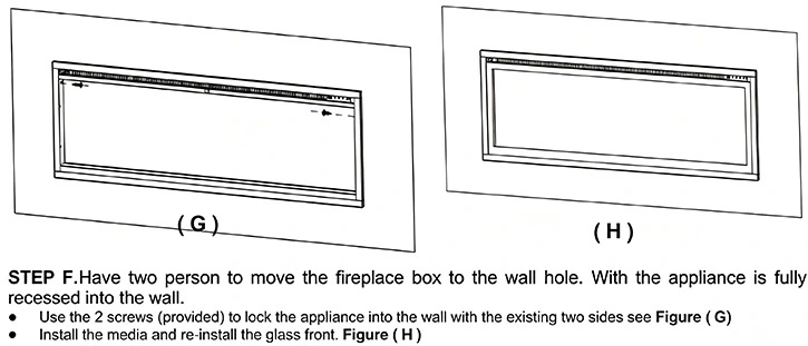 Mina Living Concerto owners manual Step F 2 screws lock the applicance into cavity inside wall