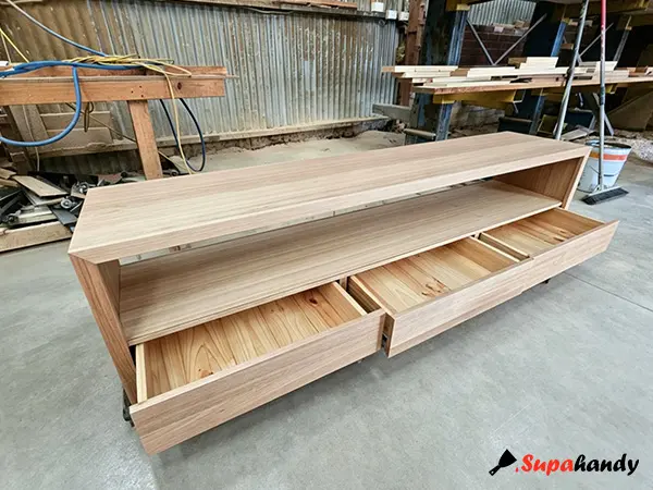 One solid oak TV console