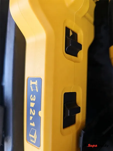 Delwart XR concrete nailer's standard or speed sequential mode selector and speed selection switch